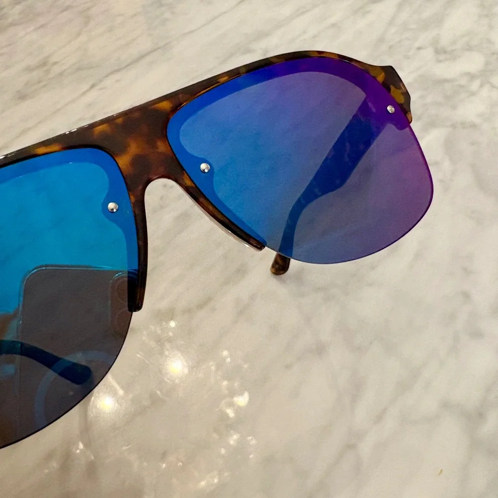 Fila‎ Sunglasses Tortoise Shell Blue Purple Mirrored Lens Aviator Style